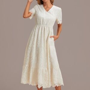 NWOT Petallush Cream Lace midi dress